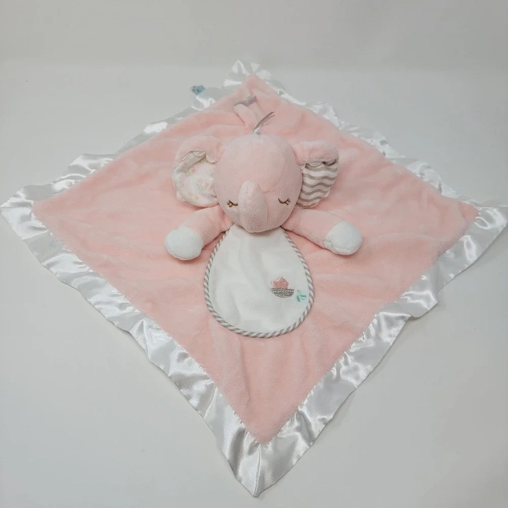 Douglas Baby Soft Pink Elephant Lovey Plush Security Blanket Satin Edge